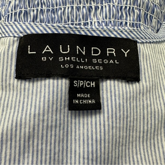 LAUNDRY BY SHELLI SEGAL Striped Puff Sleeve Top Blue and White EUC - Picture 2 of 5